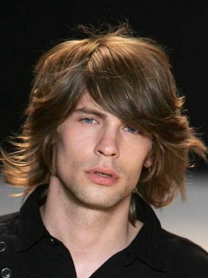 Medium Wavy Human Hair Mens Wig