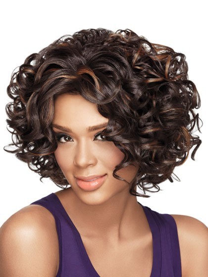 Gorgeous Curly Chin-Length Synthetic African American Wig