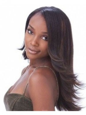 Trendy Long Capless Straight Human Hair African American Wig