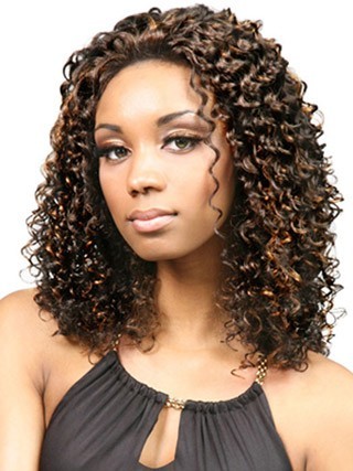 Mid-Length Curly Synthetic Lace Front African American Wig