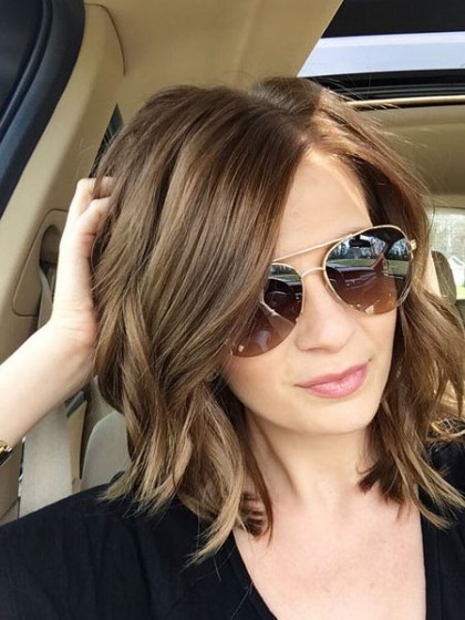 Pleasant Lace Front Wavy Remy Human Hair Bob Wig