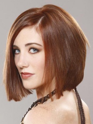 Bob Style Medium Straigh Lace Front 100% Human Hair Wig