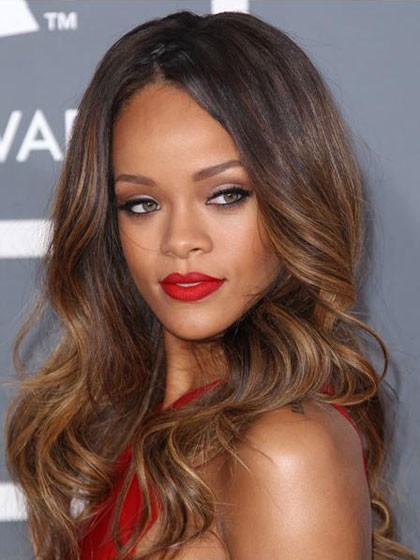 Rihanna Glueless Lace Dip Dye Hairstyle Long Wavy Celebrity Wig
