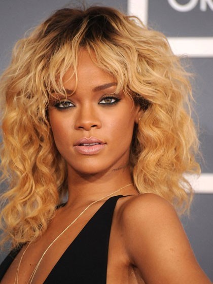 Rihanna Hairstyle Ringlet Wavy Soft Fringe Celebrity Wig