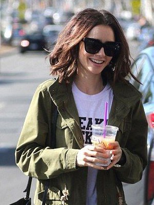 Gorgeous Lily Collins Wavy Lace Front Remy Human Hair Wig