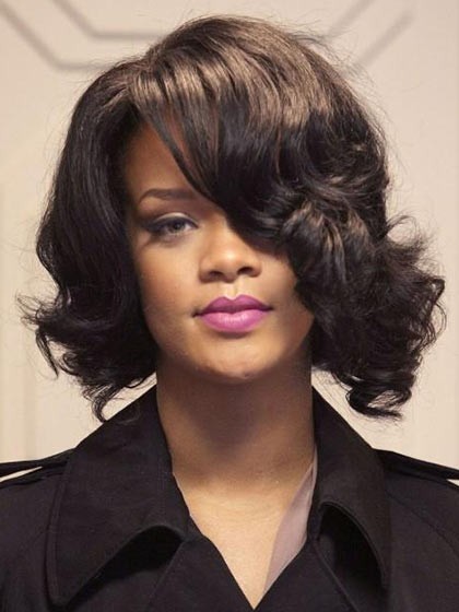 Medium Wavy Rihanna Hairstyle Lace Front Celebrity Wig