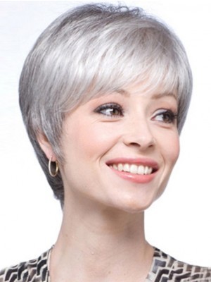 Lace Front Short Straight Synthetic Gray Wig