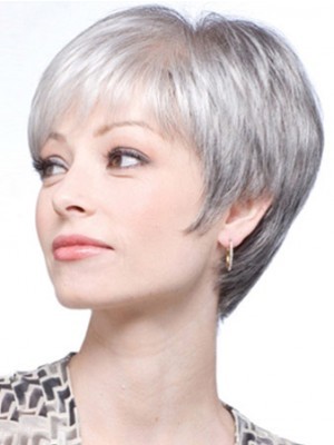 Lace Front Short Straight Synthetic Gray Wig