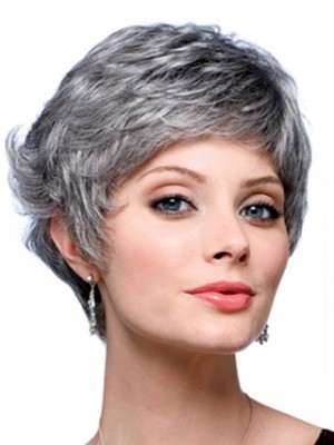 Short Wavy Synthetic Back Gray Wig