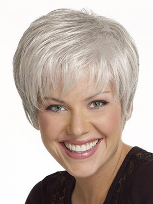 Short Synthetic Straight Gray Wig