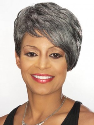 Side Swept Fringe Short Gray Wig