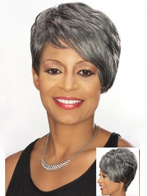 Side Swept Fringe Short Gray Wig