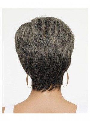 Synthetic Rounded Fringe Wavy Gray Wig