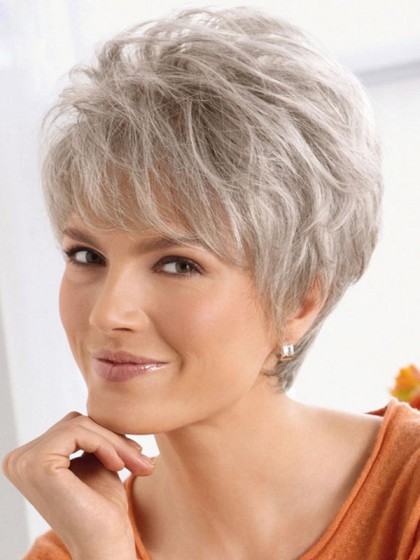 Short Hand-tied Monofilament Top Wavy Gray Wig