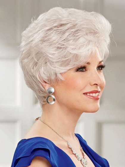 Chic Layered Short Monofilament Front Gray Wig