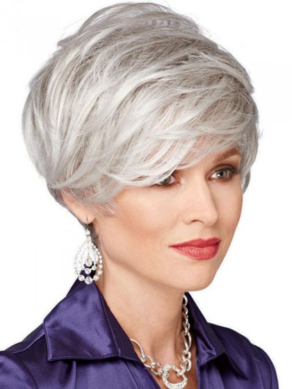 Fabulous Sweeping Short Cut Gray Wig