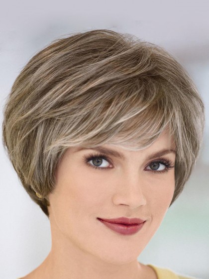Short Wavy Gray Wig With A Charming Bangs