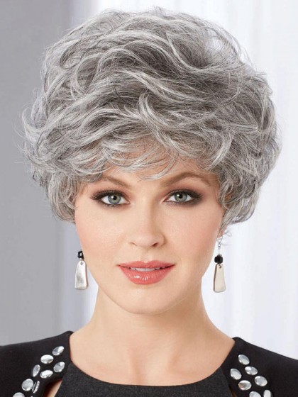 Short Crop Style Gray Wig With Beautifully Layered Curls