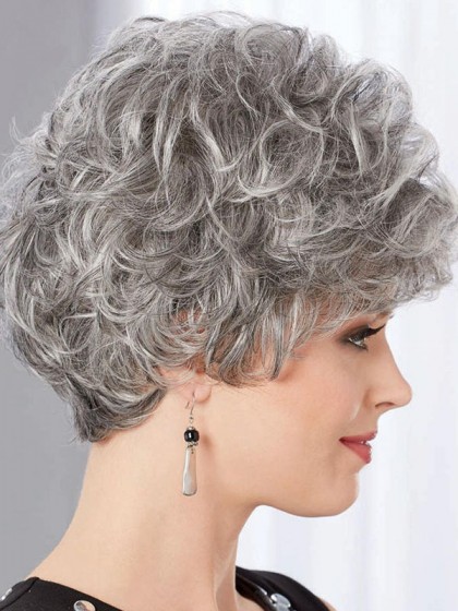 Short Crop Style Gray Wig With Beautifully Layered Curls