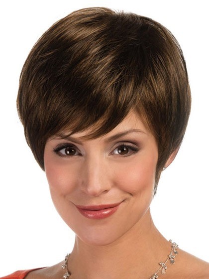 Lace Front Synthetic Cropped Wig For Woman With Asymmetric Fringe