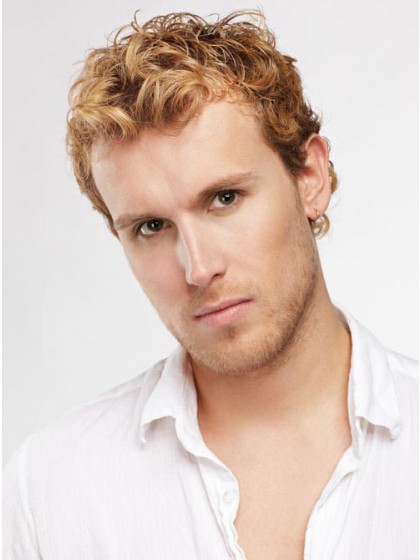 Short Wavy Fashionable Blonde Synthetic Men Wig