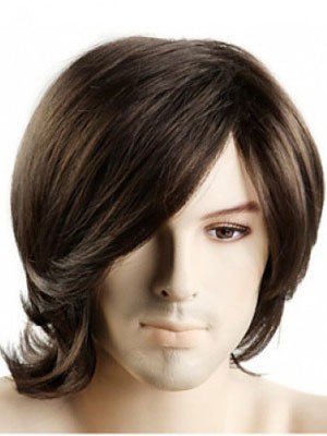 Brown Flexibility Medium Capless Synthetic Mens Wig