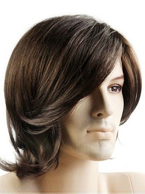 Brown Flexibility Medium Capless Synthetic Mens Wig