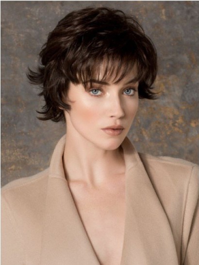 Most Popular Comfortable Short Wavy Monofilament Brown Cheap Wig
