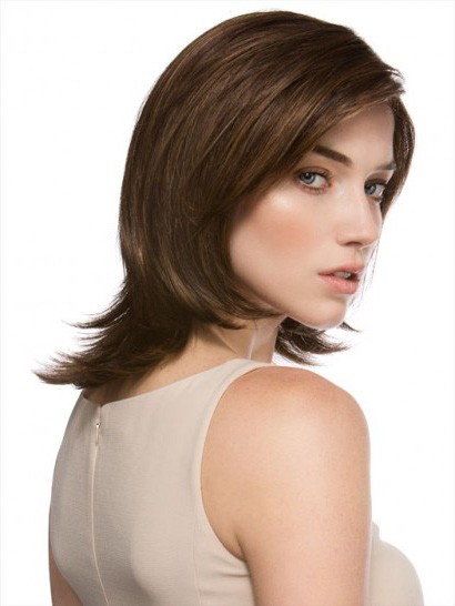 Fashionable Natural Medium Wavy Monofilament Brown Wig