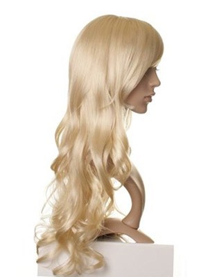 Lange Blonde Wellige Perücke Mit Breite Franse