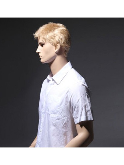 Schöne Vollspitze Kurz Blonde Remy Echthaar Männer Perücke