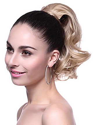 Liebliche Synthetische Kurz Wellig Blonde Pferdschwanz