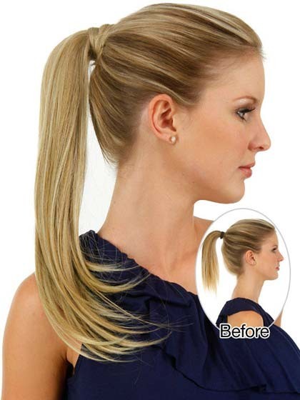 Gerade Synthetische Pferdschwanz Mit Druckempfindliche Clips