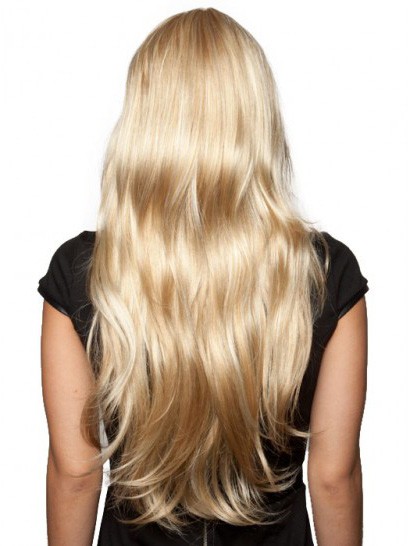 Wellige Lange Kappenlose Blonde Perücke Mit Franse
