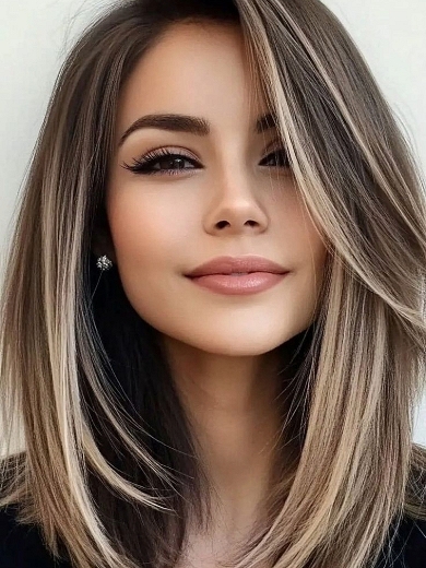 Vordere Spitzenperücke Echthaar Seitenscheitel – Glattes Balayage in Aschblond & Braun