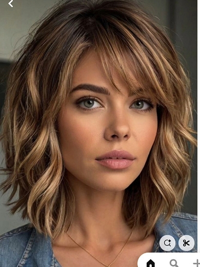 Vordere Spitzenperücke Echthaar Bob Wellen mit Pony – Balayage Goldbraun Blond
