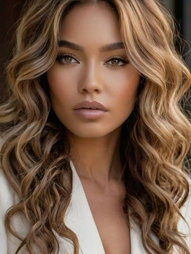 Vordere Spitzenperücke Echthaar Lang Wellig – Balayage Honigblond Braun