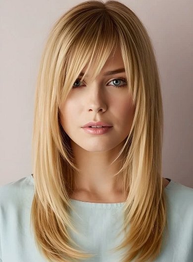 Blonde Gerade Echthaar Perücke mit Pony – 13x4 Front Lace Handgeknüpft