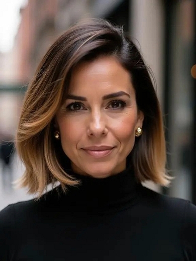 Vorderlace Echthaar  lace front perücke – Schulterlang Bob Stil mit Seitenscheitel, Ombre Braun Blond