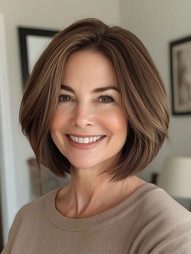 Vorderlace Echthaar  lace front perücke – Klassischer Bob Stil, Natürlich Braun