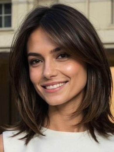 Mittellange Echthaarperücke mit Stufenschnitt – Natürlicher Look für Damen