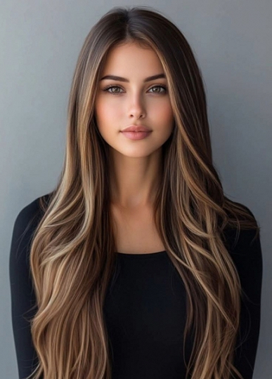 Lange Echthaarperücke mit Balayage Braun Blond – Glatte Mechanische Damenperücke