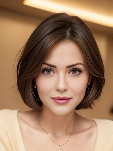 Kurze glatte Echthaar-Perücke – Natürlicher Bob-Stil in Dunkelbraun für Damen