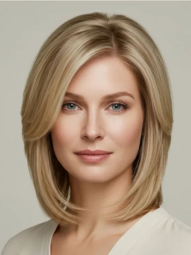 Mittellange glatte Echthaar-Perücke mit Lace Front – Natürlicher Blondton für Damen