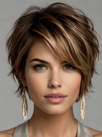 Kurze Mechanische Bob Perücke mit Strähnchen –  Haar mit Pony für Damen